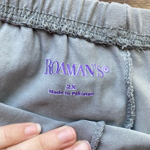 Roaman's BOHO Festival Basic Gray Elastic Waist Capri Lattice Leggings Size 2X - Picture 5 of 7